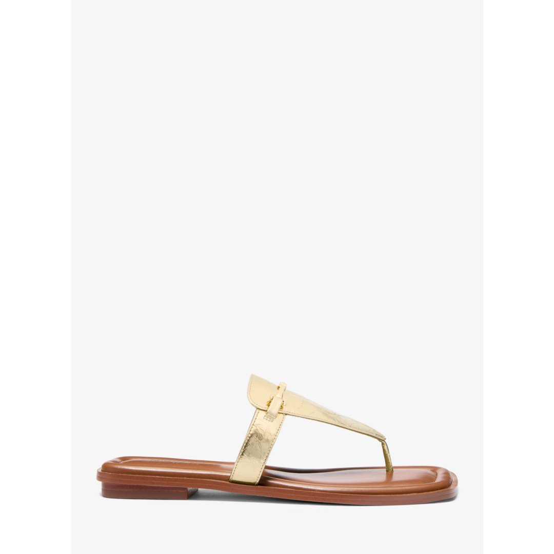 Michael Kors Lena Metallic Leather T-Strap Sandal