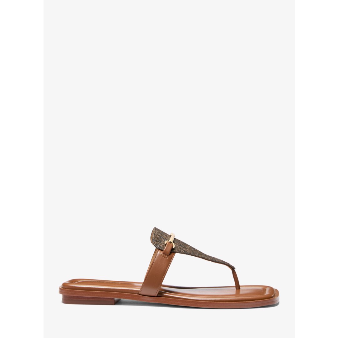 Michael Kors Lena Signature Logo and Leather T-Strap Sandal