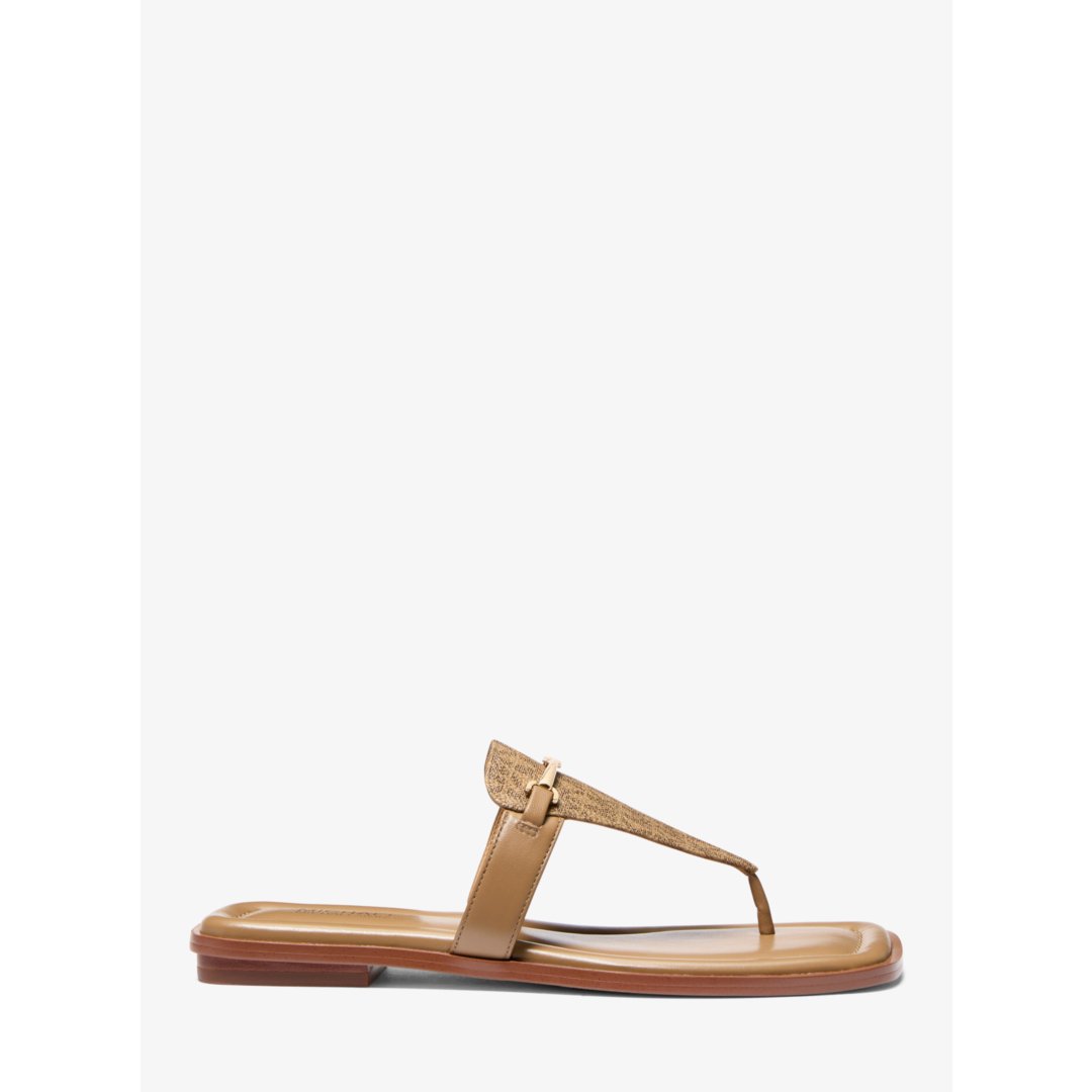 Michael Kors Lena Signature Logo and Leather T-Strap Sandal