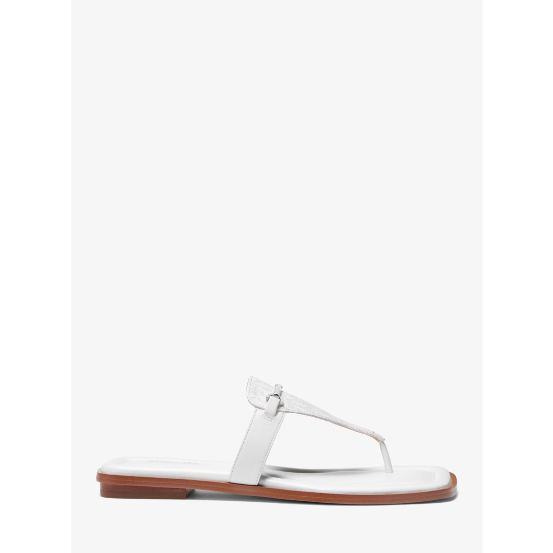 Michael Kors Lena Signature Logo and Leather T-Strap Sandal