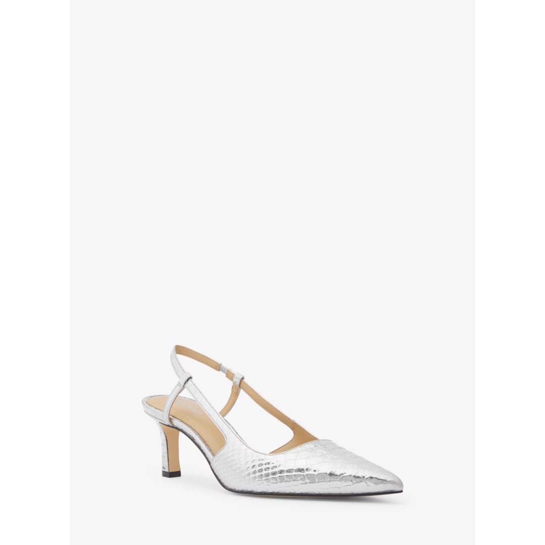Michael Kors Alora Metallic Snake Embossed Leather Slingback Pump