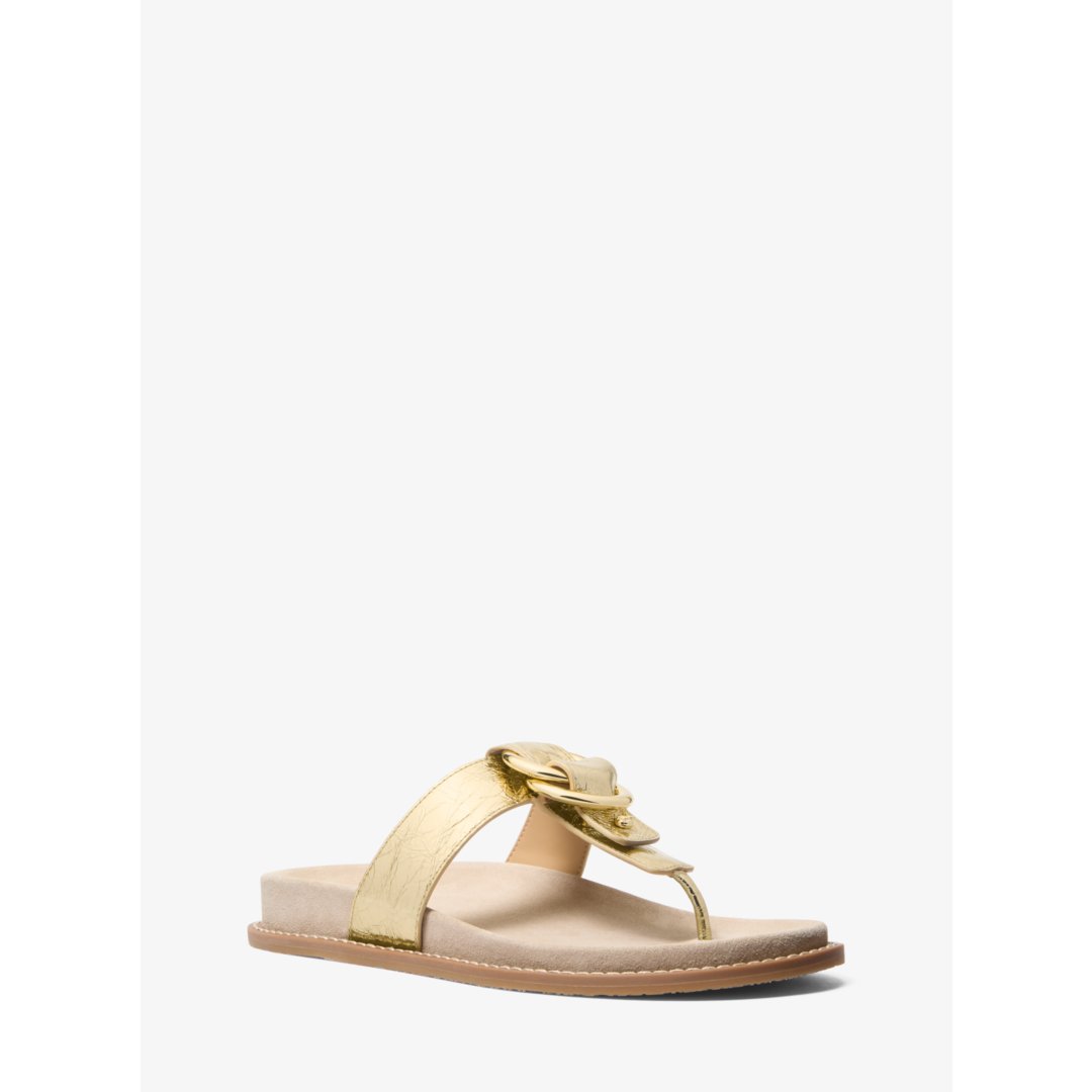 Michael Kors Jaden Crackled Metallic Leather Thong Sandal