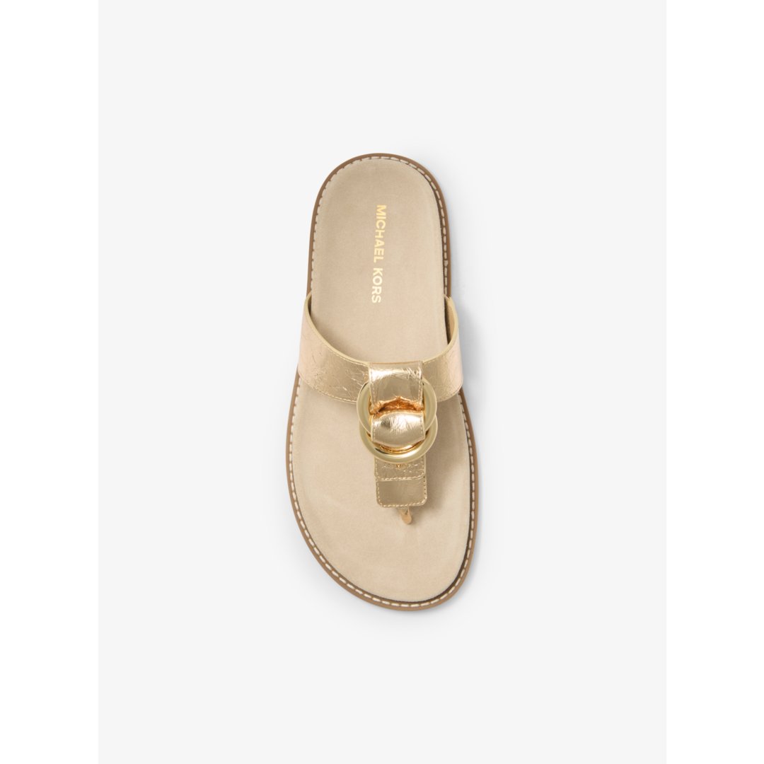 Michael Kors Jaden Crackled Metallic Leather Thong Sandal