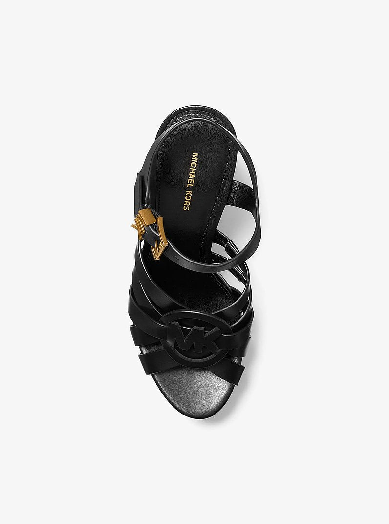 Michael Kors Erika Leather Wedge Sandal BLACK