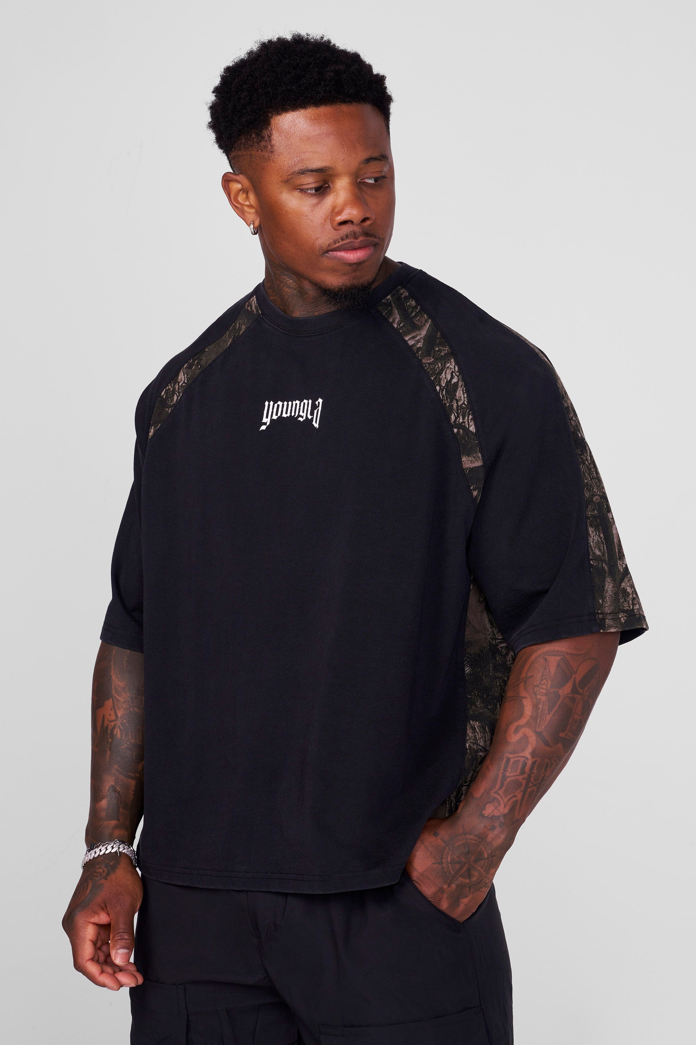 YoungLA 4104 - Stellar Tees Black/Dark Tree Camo