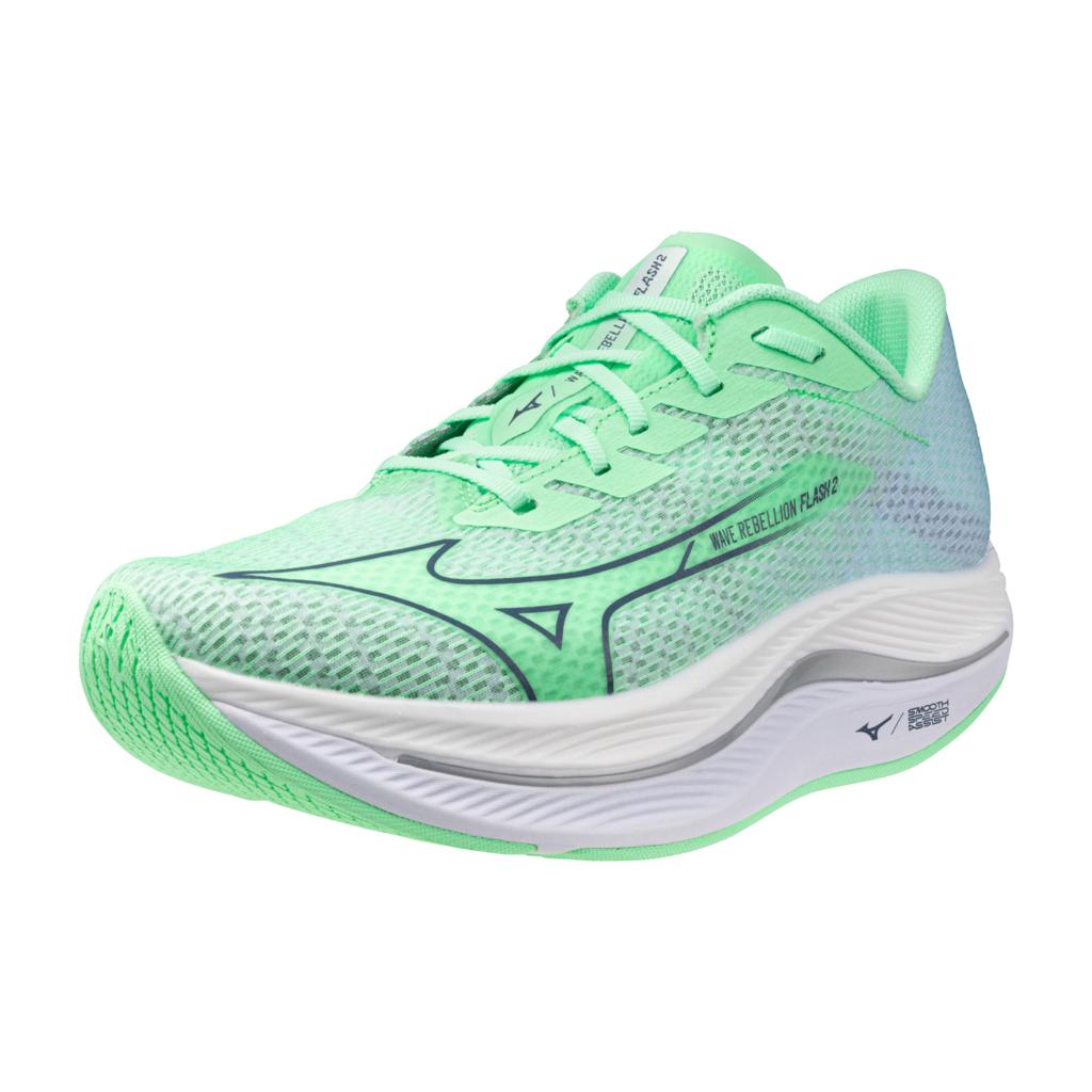 Mizuno Men's Wave Rebellion Flash 2 Running Shoe Neo Mint Vintage Indigo