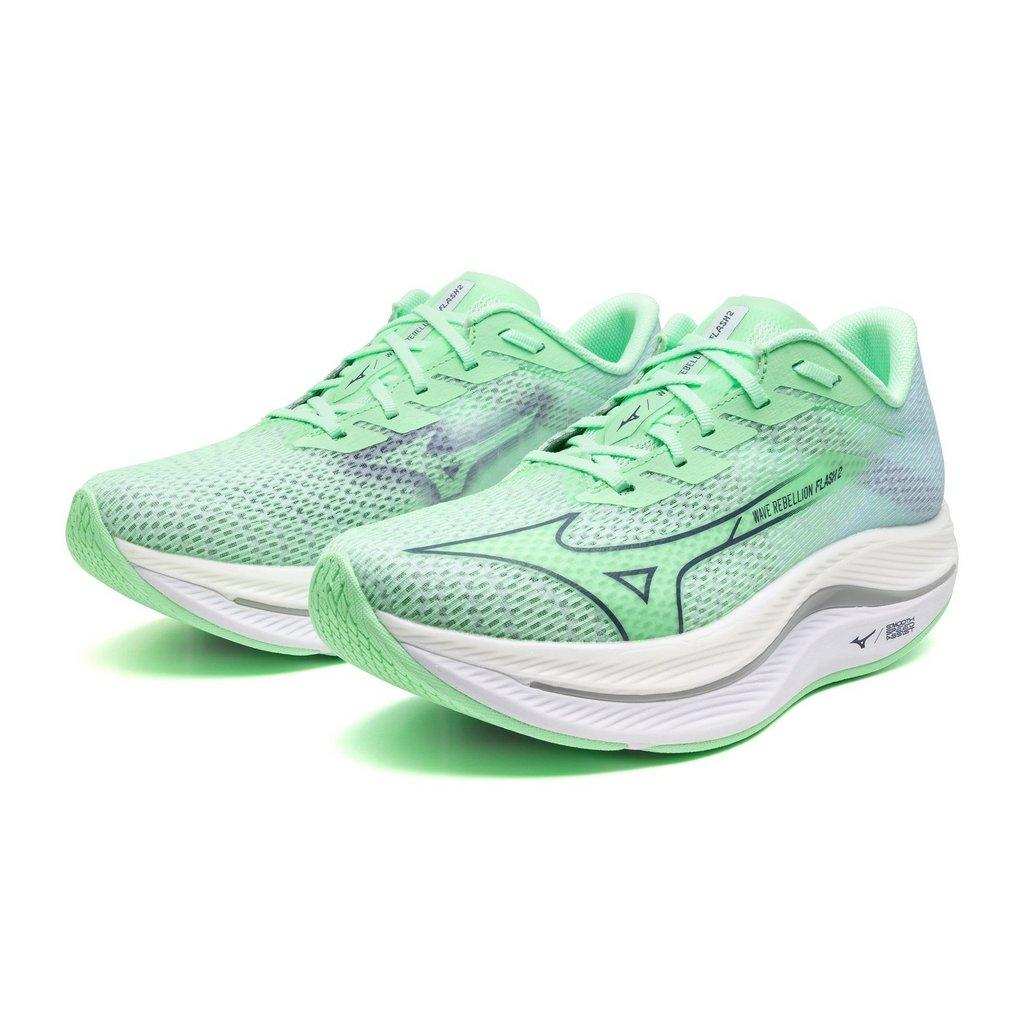 Mizuno Men's Wave Rebellion Flash 2 Running Shoe Neo Mint Vintage Indigo