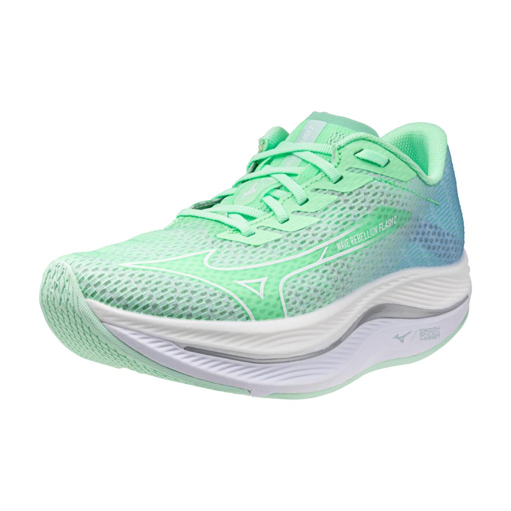 Mizuno Women's Wave Rebellion Flash 2 Running Shoe Neo Mint White