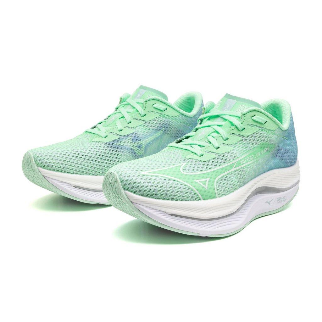 Mizuno Women's Wave Rebellion Flash 2 Running Shoe Neo Mint White