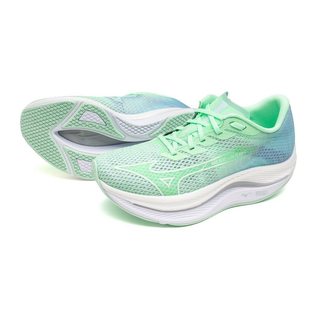 Mizuno Women's Wave Rebellion Flash 2 Running Shoe Neo Mint White