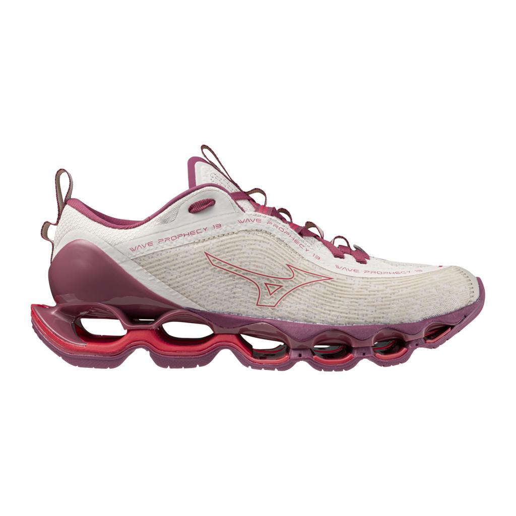 Mizuno Women's Wave Prophecy 13 Running Shoe White Sand Azalea