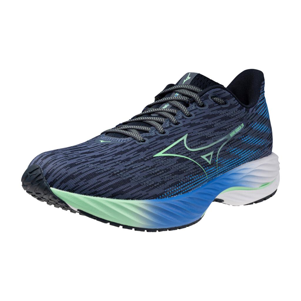 Mizuno Men's Wave Rider 28 Running Shoe Vintage Indigo Neo Mint
