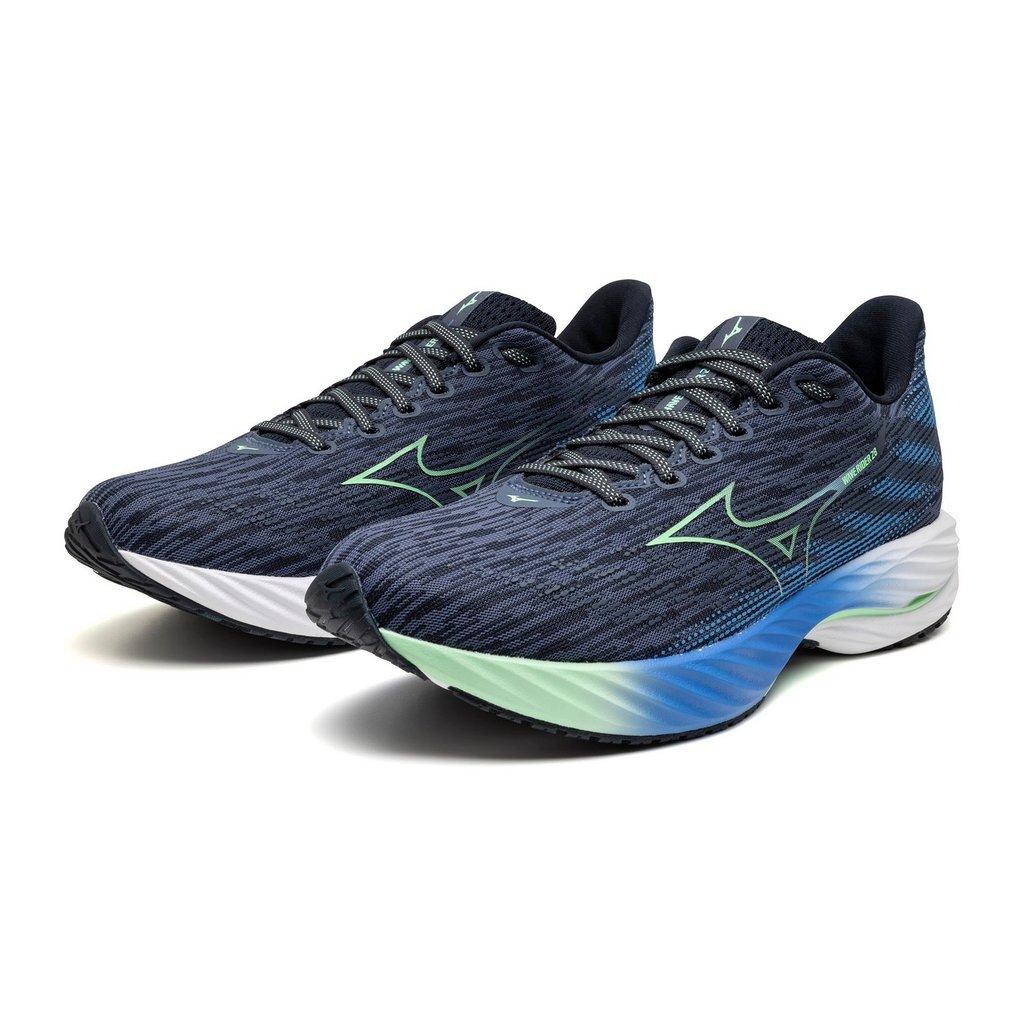 Mizuno Men's Wave Rider 28 Running Shoe Vintage Indigo Neo Mint