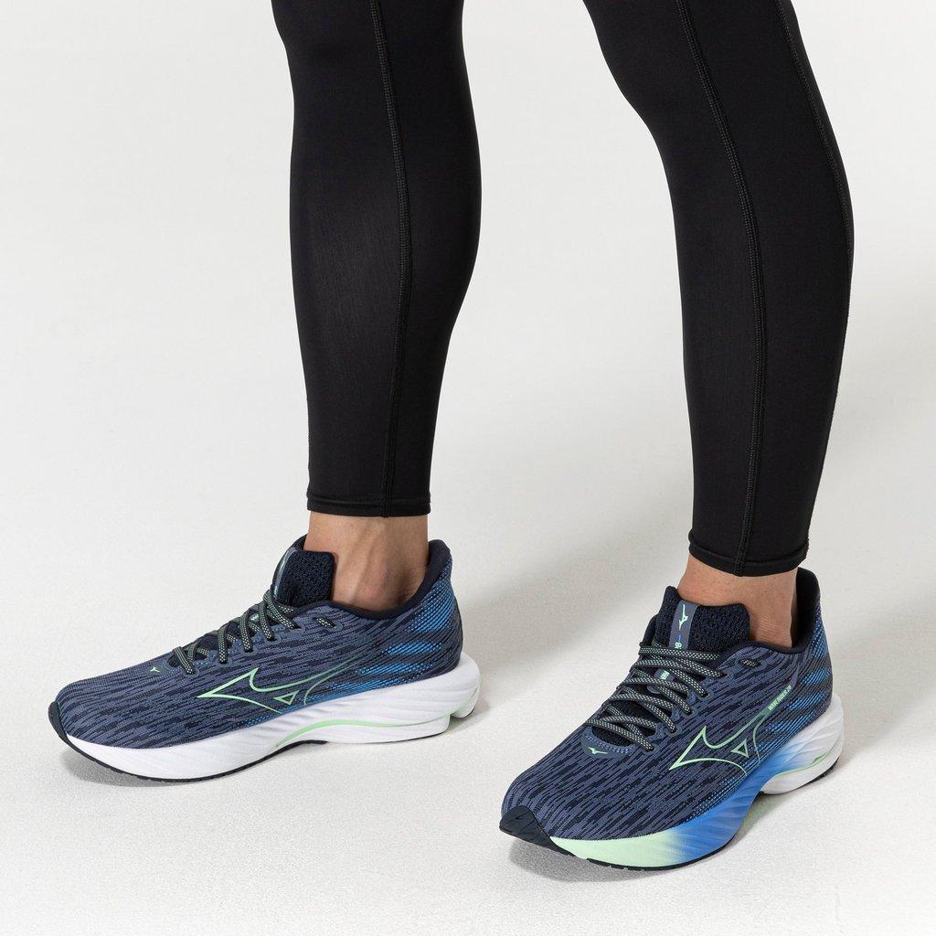 Mizuno Men's Wave Rider 28 Running Shoe Vintage Indigo Neo Mint
