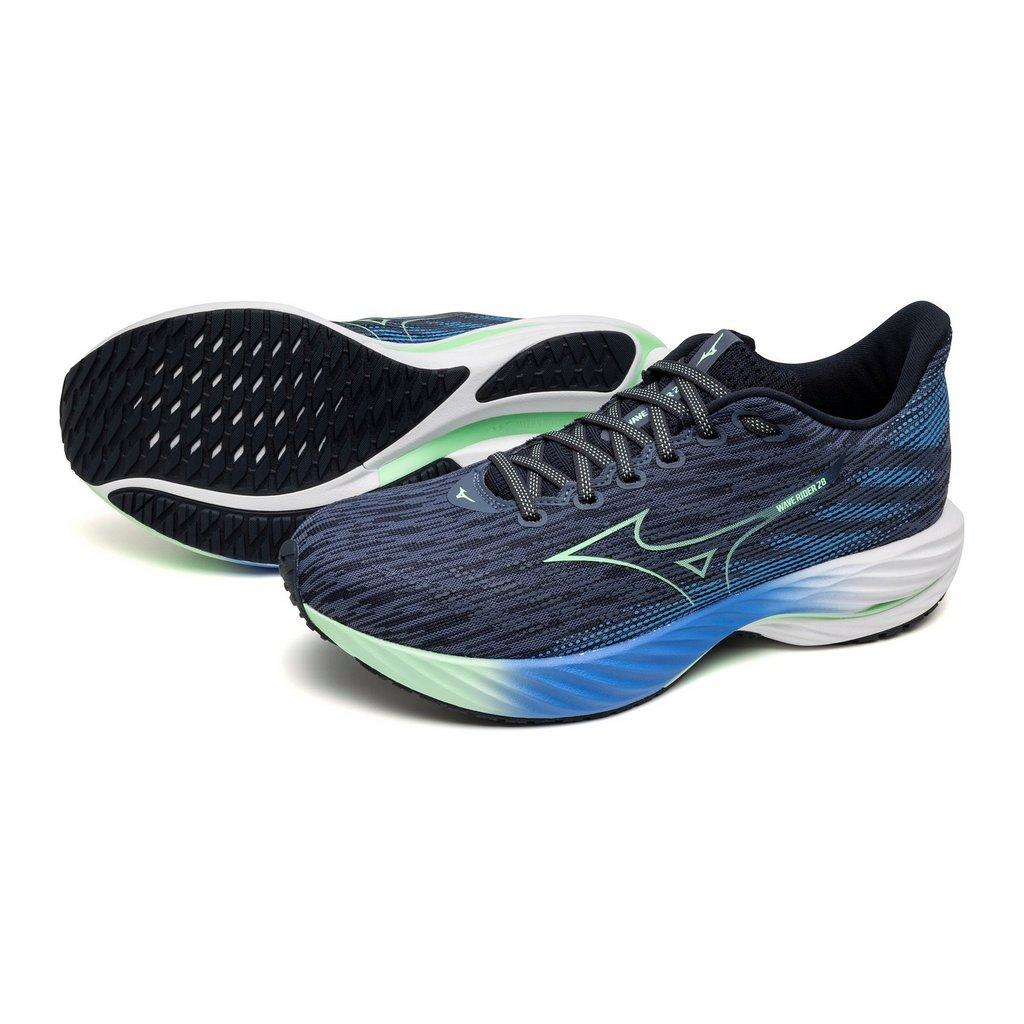 Mizuno Men's Wave Rider 28 Running Shoe Vintage Indigo Neo Mint