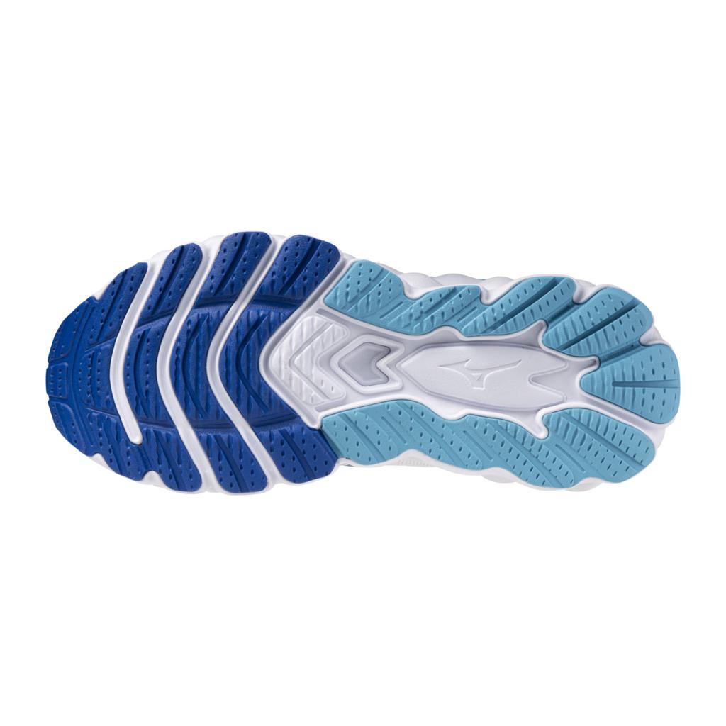 Mizuno Women's Wave Sky 8 Wide D Running Shoe White Moroccan Blue