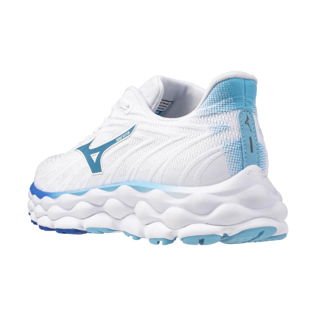 Mizuno Women's Wave Sky 8 Wide D Running Shoe White Moroccan Blue