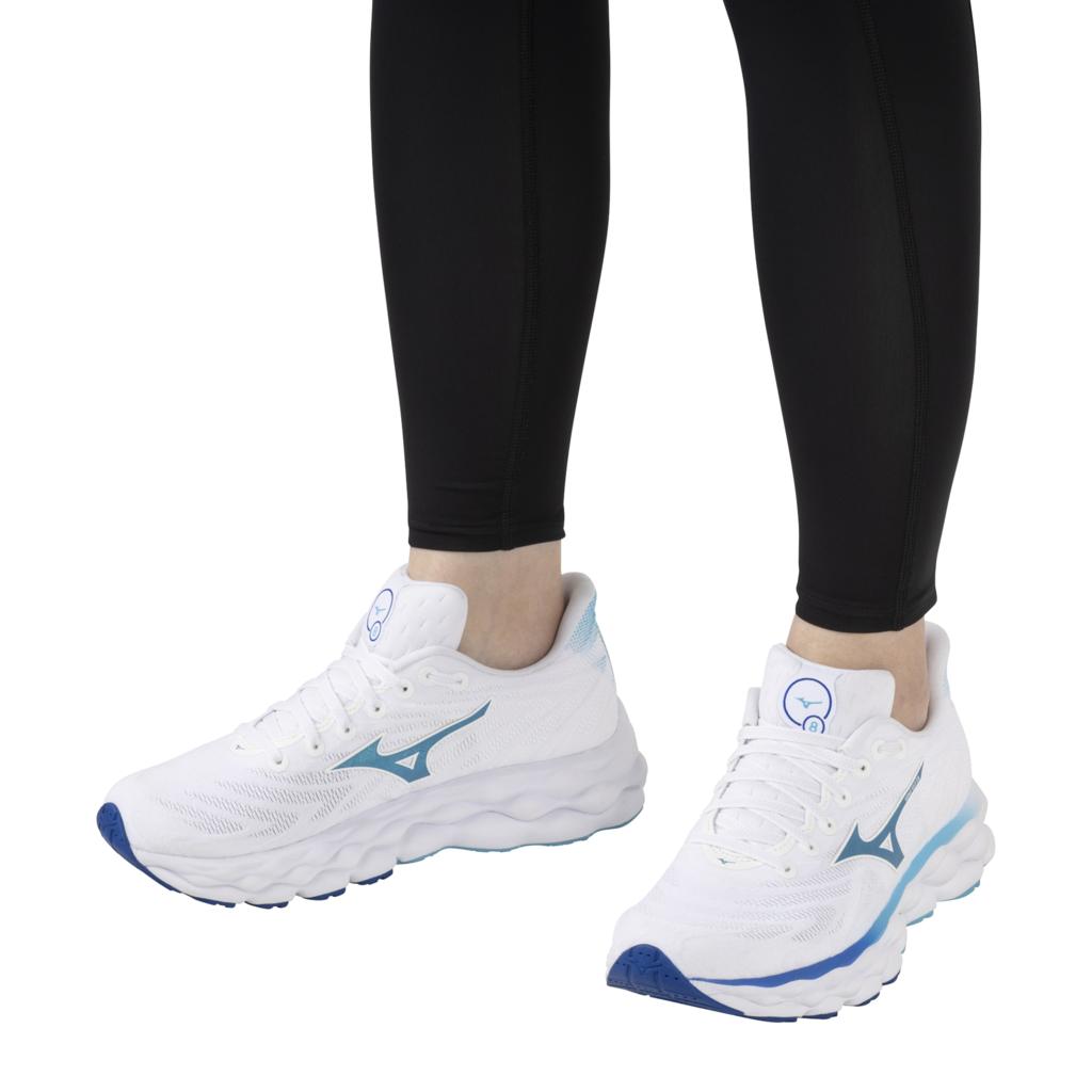 Mizuno Women's Wave Sky 8 Wide D Running Shoe White Moroccan Blue