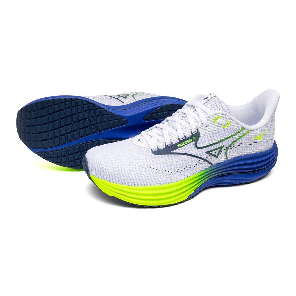 Mizuno Men's Wave Rider 29 Running Shoe White Estate Blue