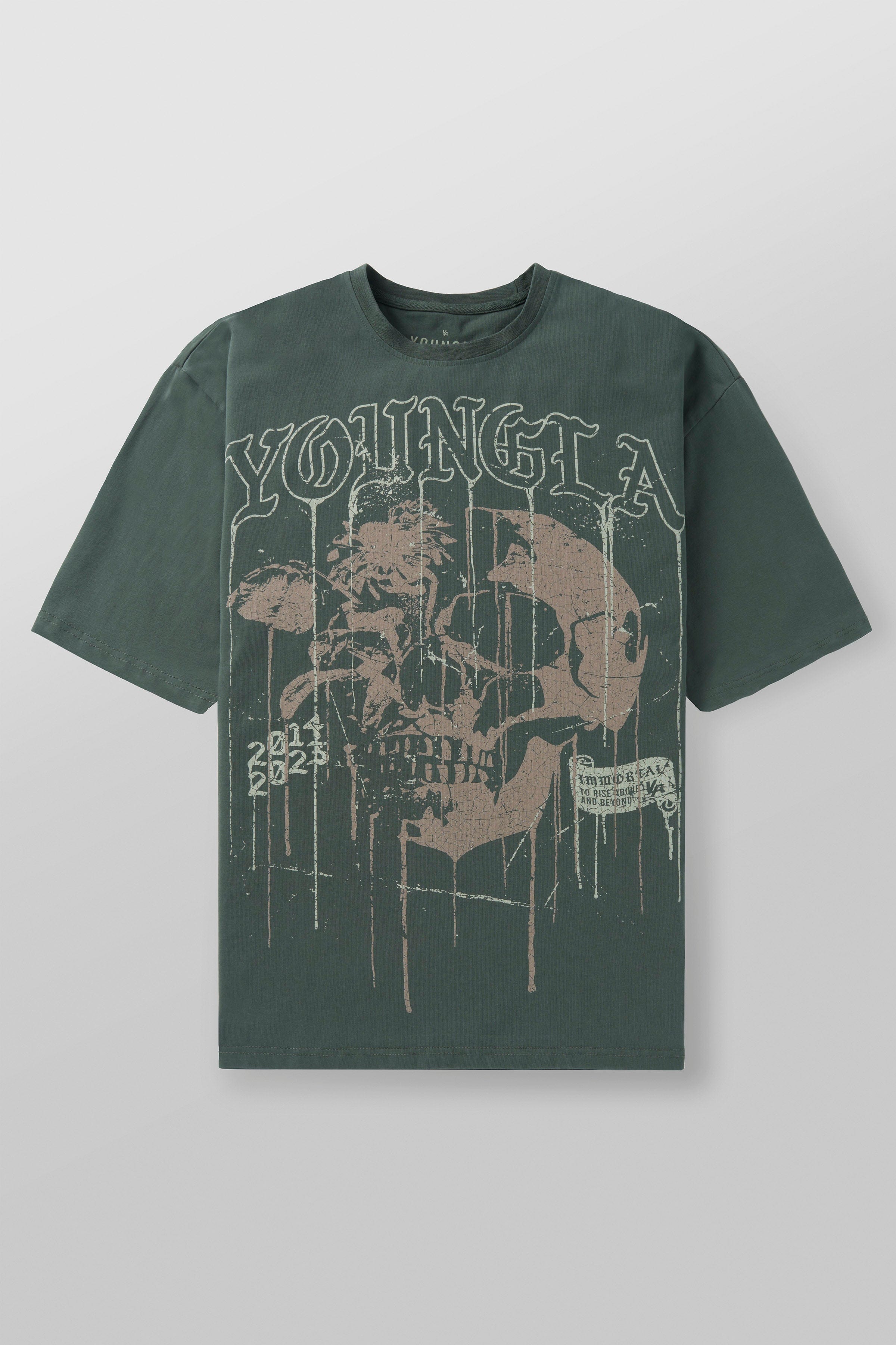 YoungLA 4116 - Floral Skull Tees Forest Green