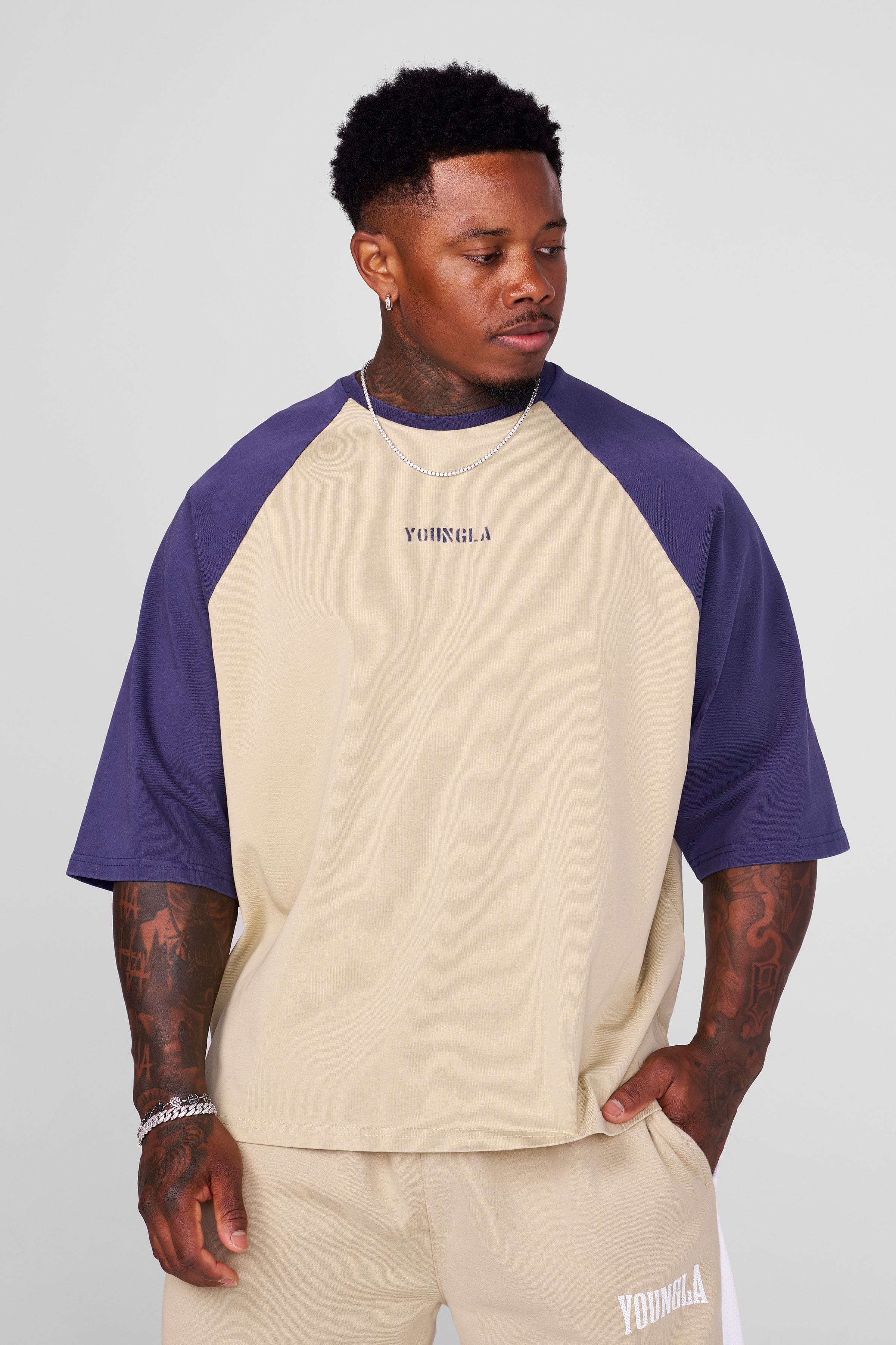 YoungLA 4139 - Oversized Baseball Tees Tan/Navy