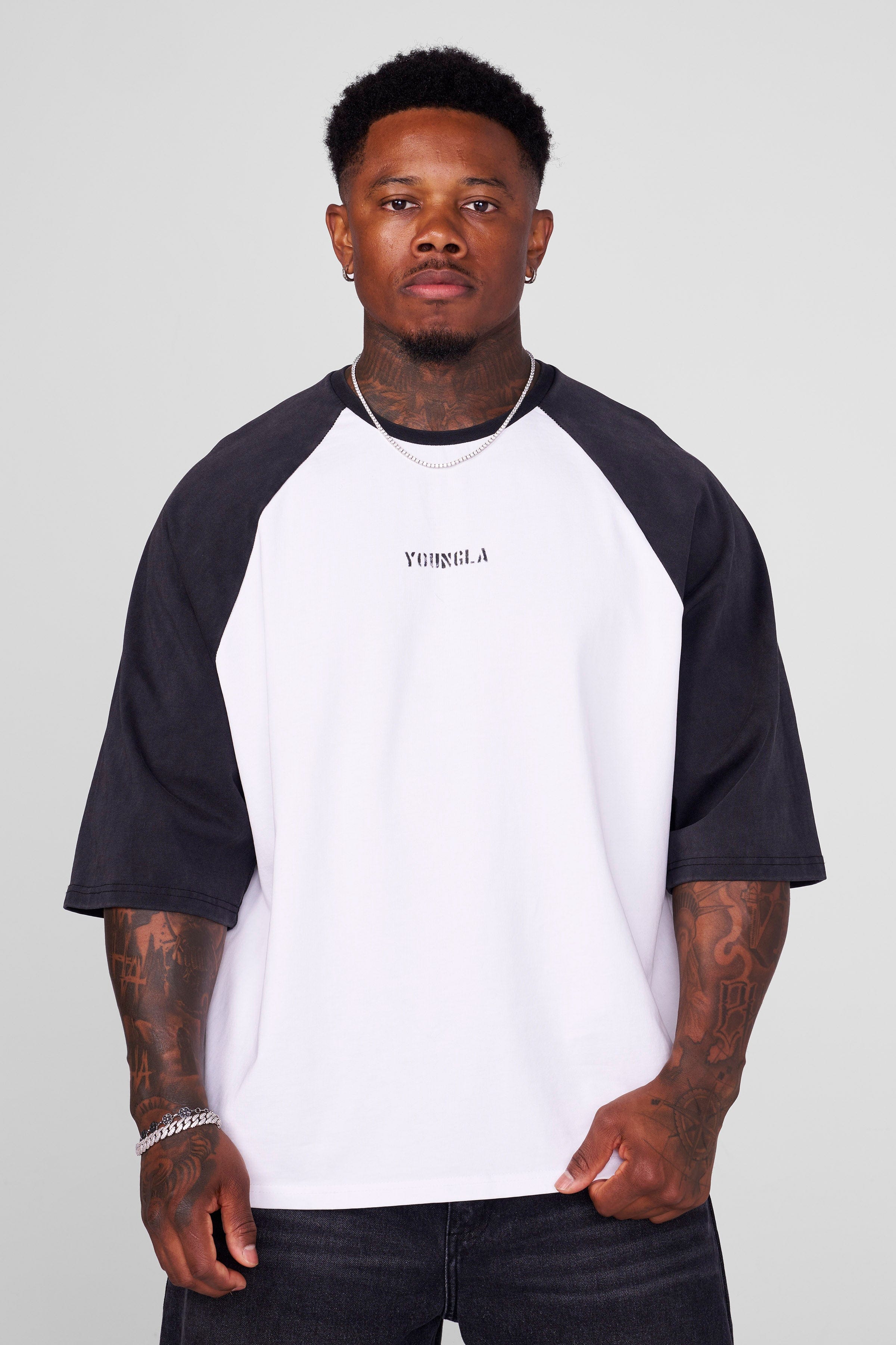 YoungLA 4139 - Oversized Baseball Tees White/Black