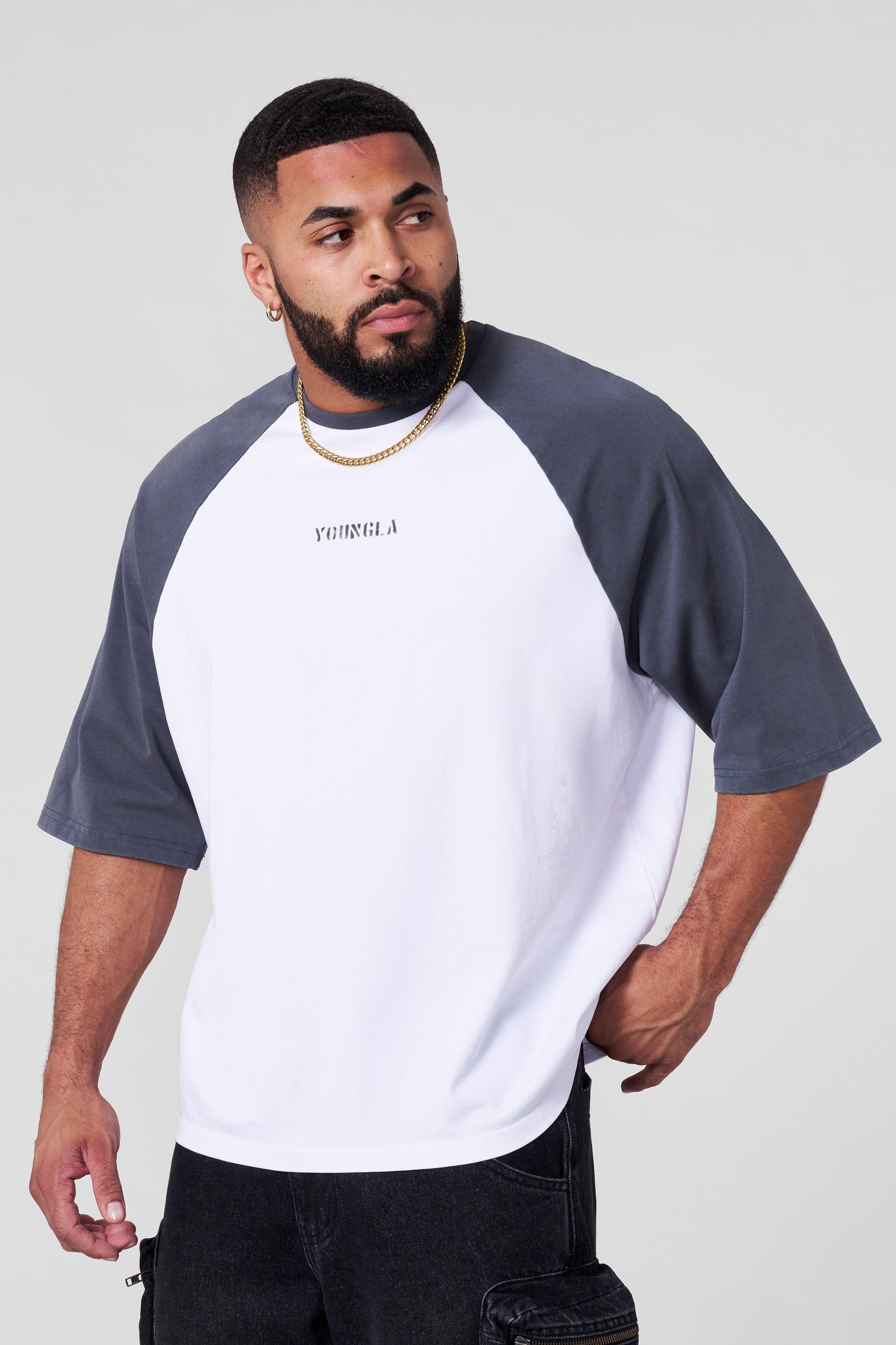 YoungLA 4139 - Oversized Baseball Tees White/Teal