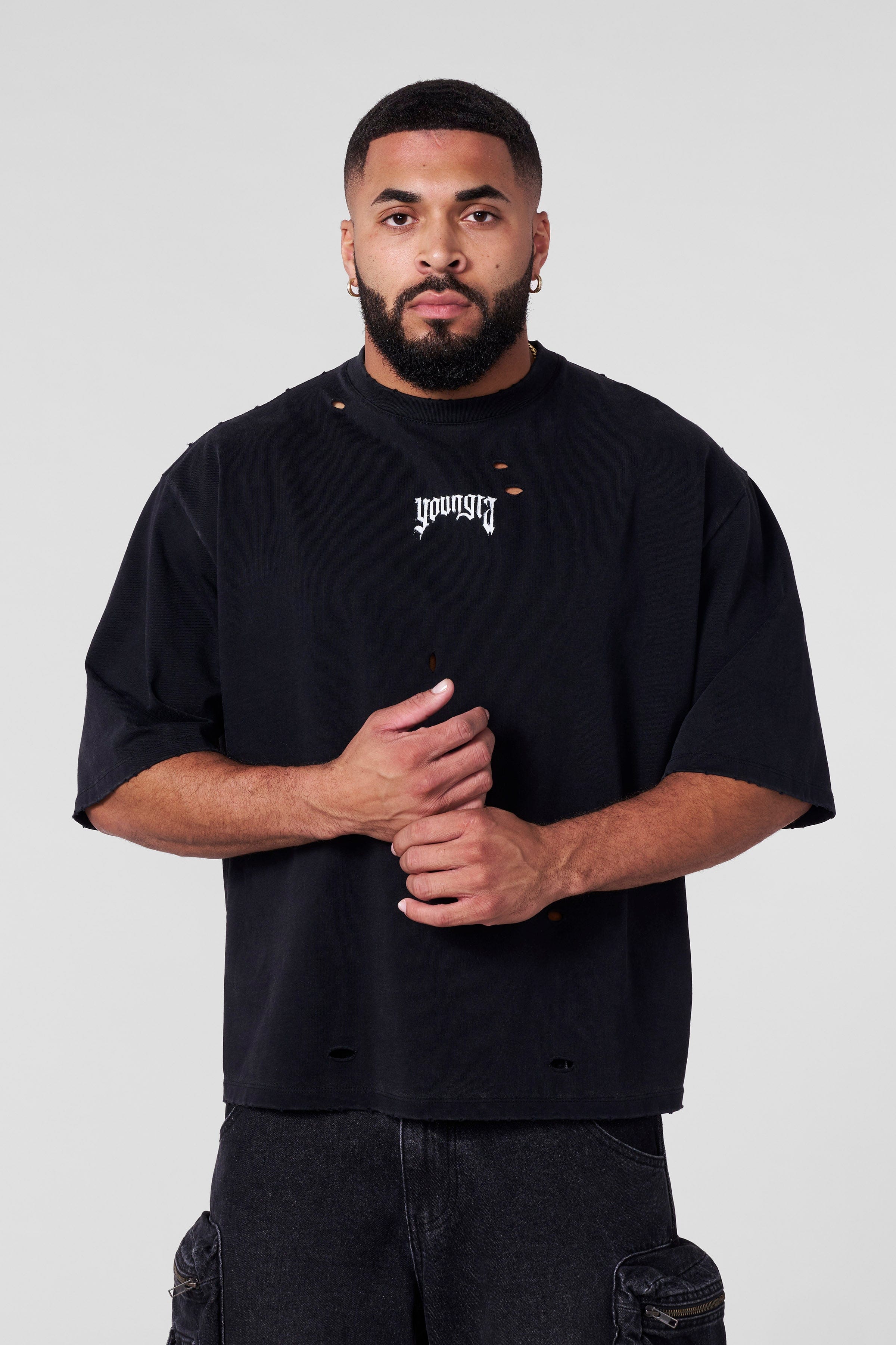 YoungLA 4144 - Distressed Tees Black