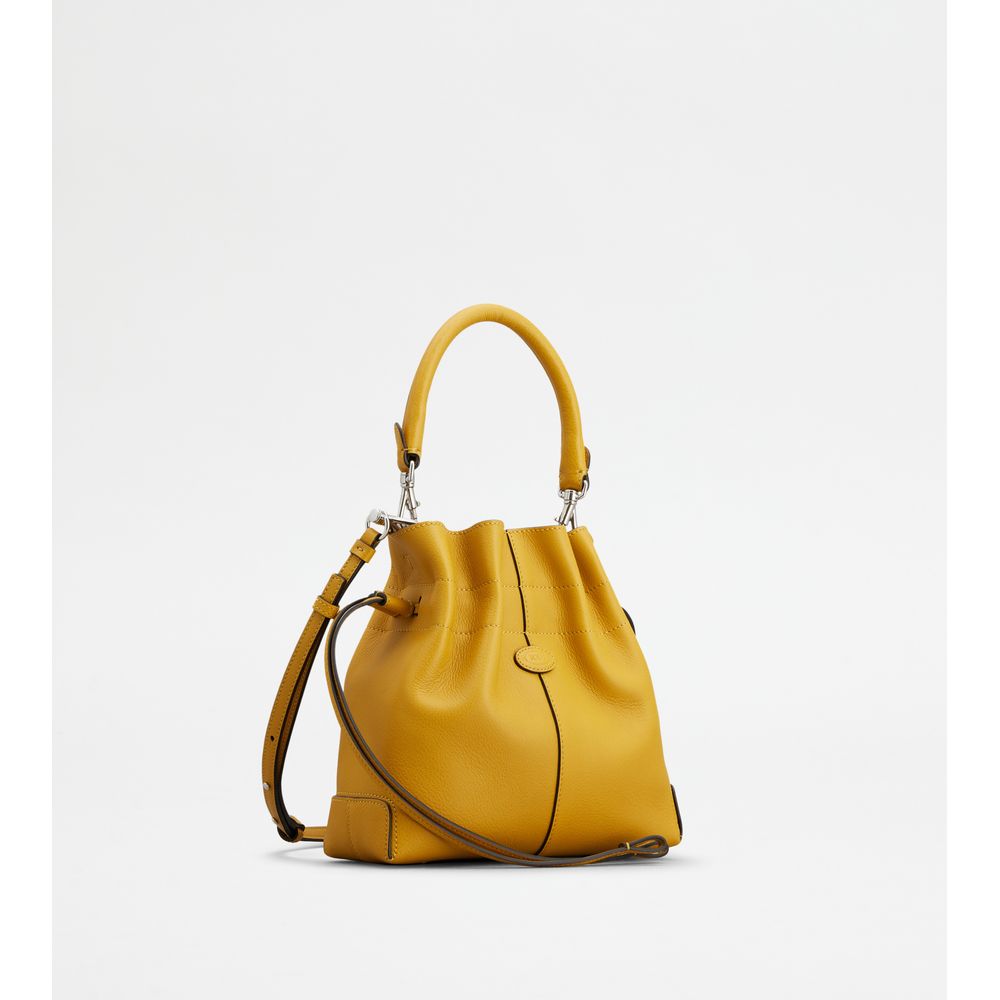 Tods Di Bag Bucket Bag In Leather Mini With Drawstring Yellow