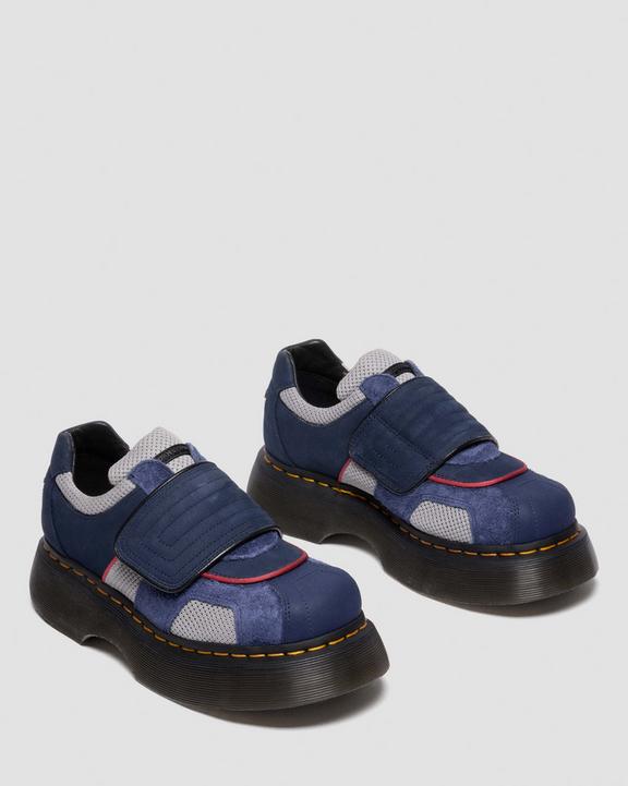 Dr Martens Buzz Strap Mixed Material Shoes - Midnight Blue+Mid Grey