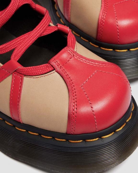 Dr Martens Buzz Ballerina Leather Shoes - Vibrant Red+Vintage Taupe