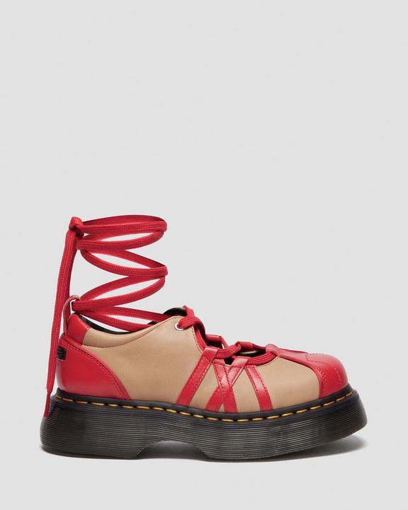 Dr Martens Buzz Ballerina Leather Shoes - Vibrant Red+Vintage Taupe