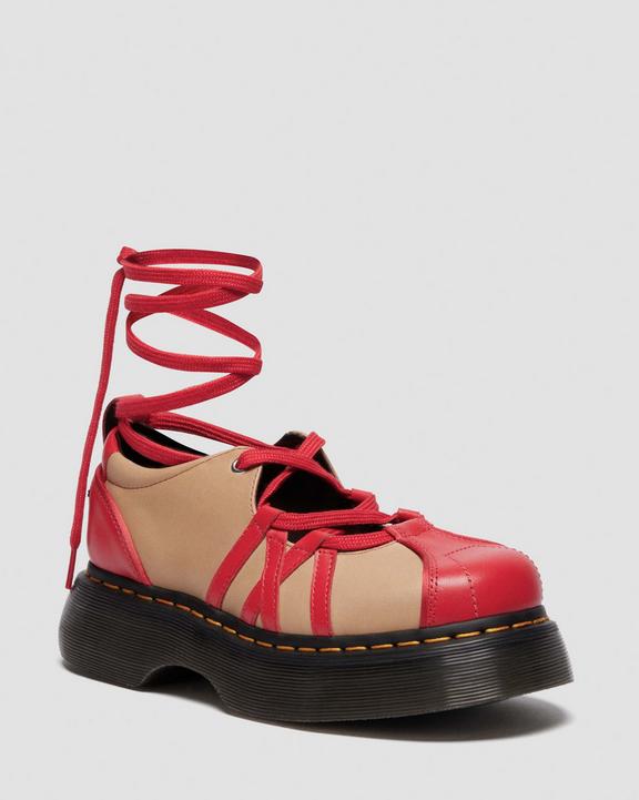 Dr Martens Buzz Ballerina Leather Shoes - Vibrant Red+Vintage Taupe