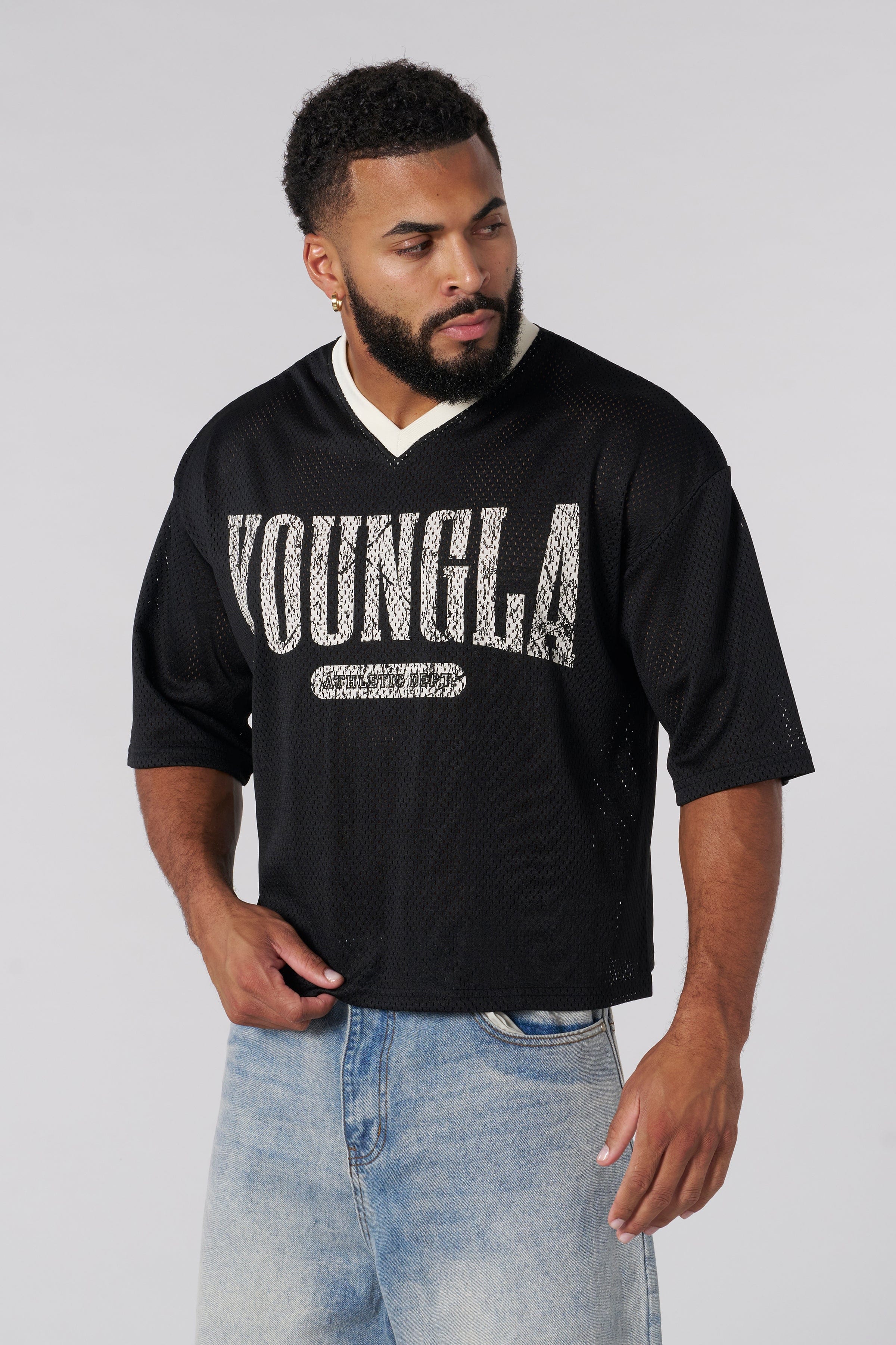 YoungLA 4187 - Varsity Football Cropped Jersey Black