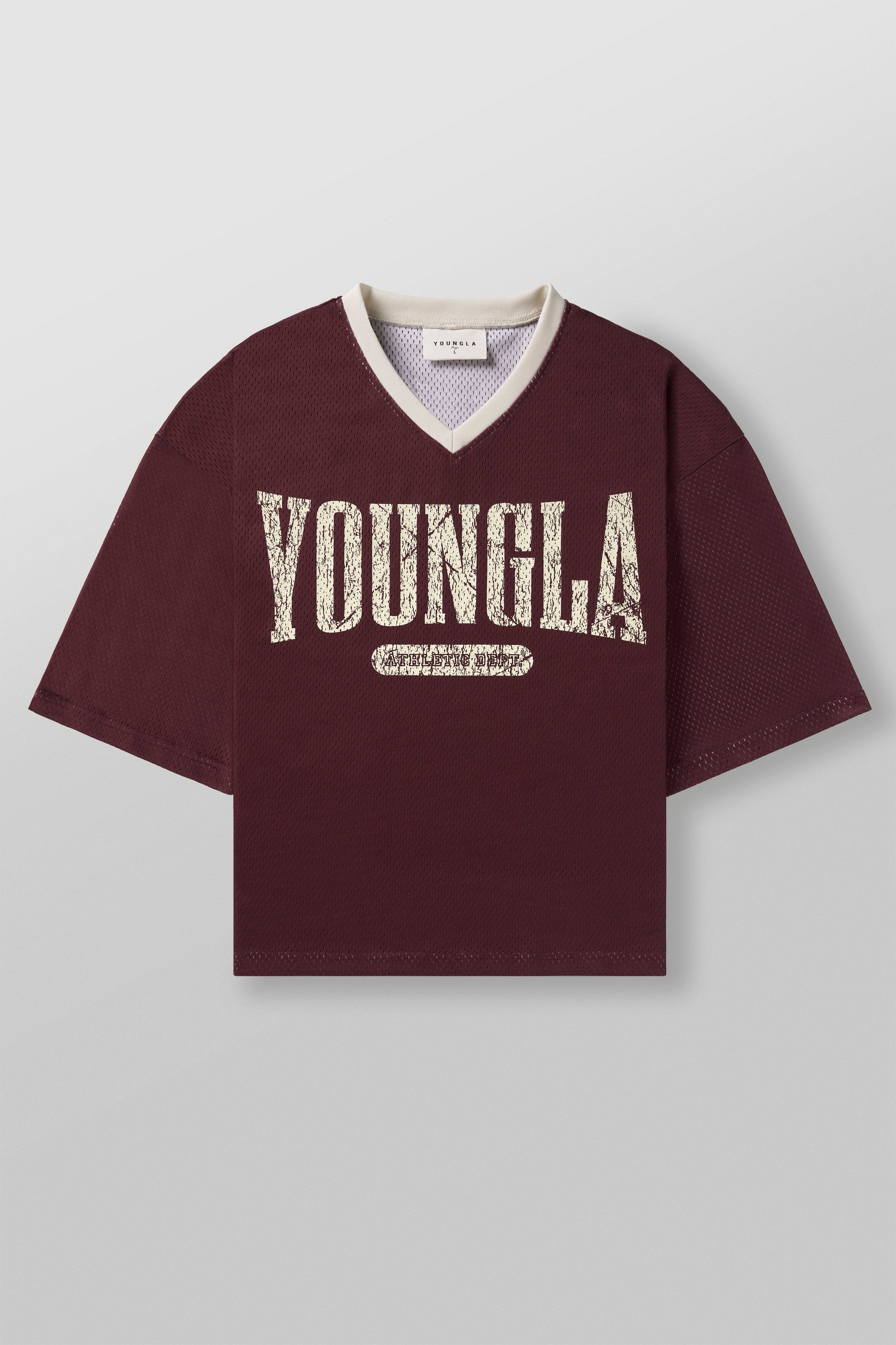 YoungLA 4187 - Varsity Football Cropped Jersey Burgundy