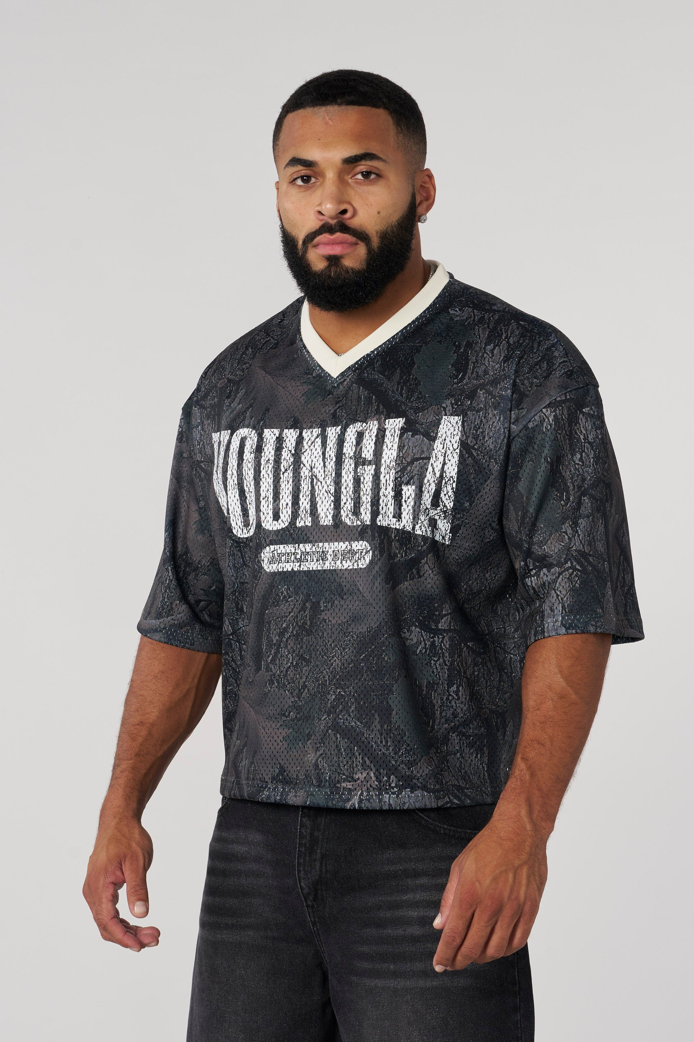 YoungLA 4187 - Varsity Football Cropped Jersey Dark Tree Camo