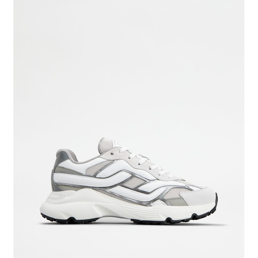 Tods Sneakers In Leather And Technical Fabric Grey White Womens