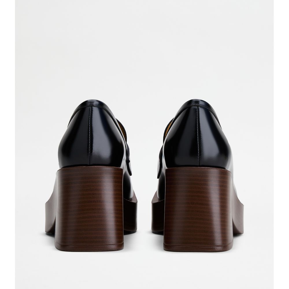 Tods Platform Loafers In Leather Black Womens