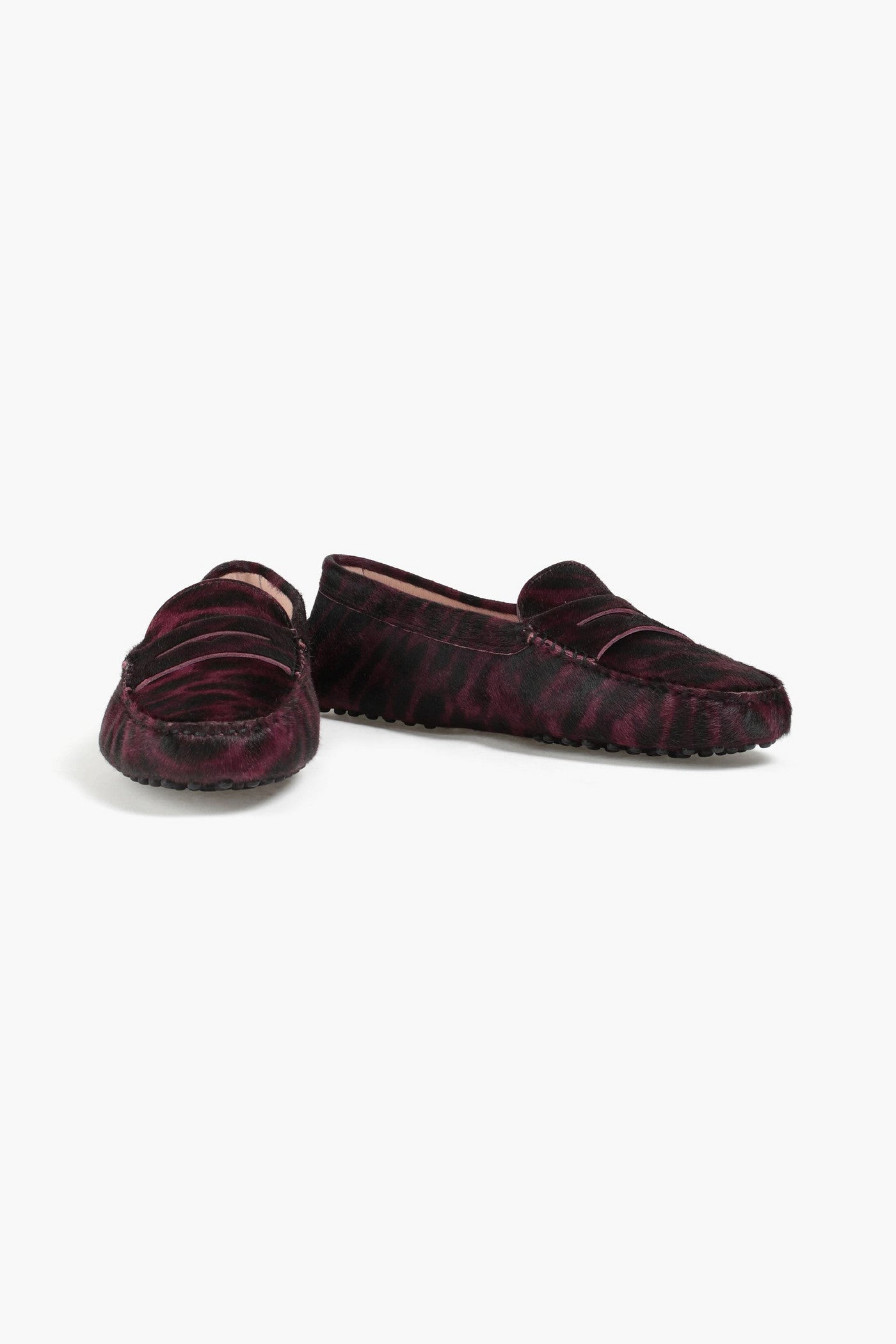 Tod's Gommino Leopard-Print Calf Hair Loafers Violet Women's