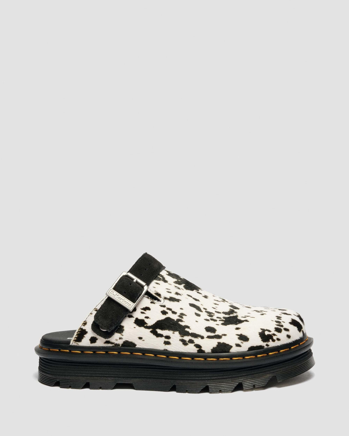 Dr Martens Zebzag Dalmatian Hair On Leather Platform Mules - Cream+Black
