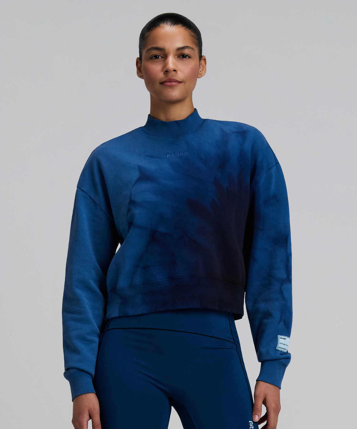 Bandit Womens Cropmock Pullover Aegean Blue Wave Print