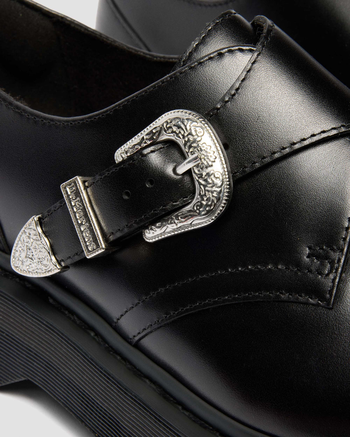 Dr Martens Retro Monk Quad Tumble Leather Strap Shoes - Black