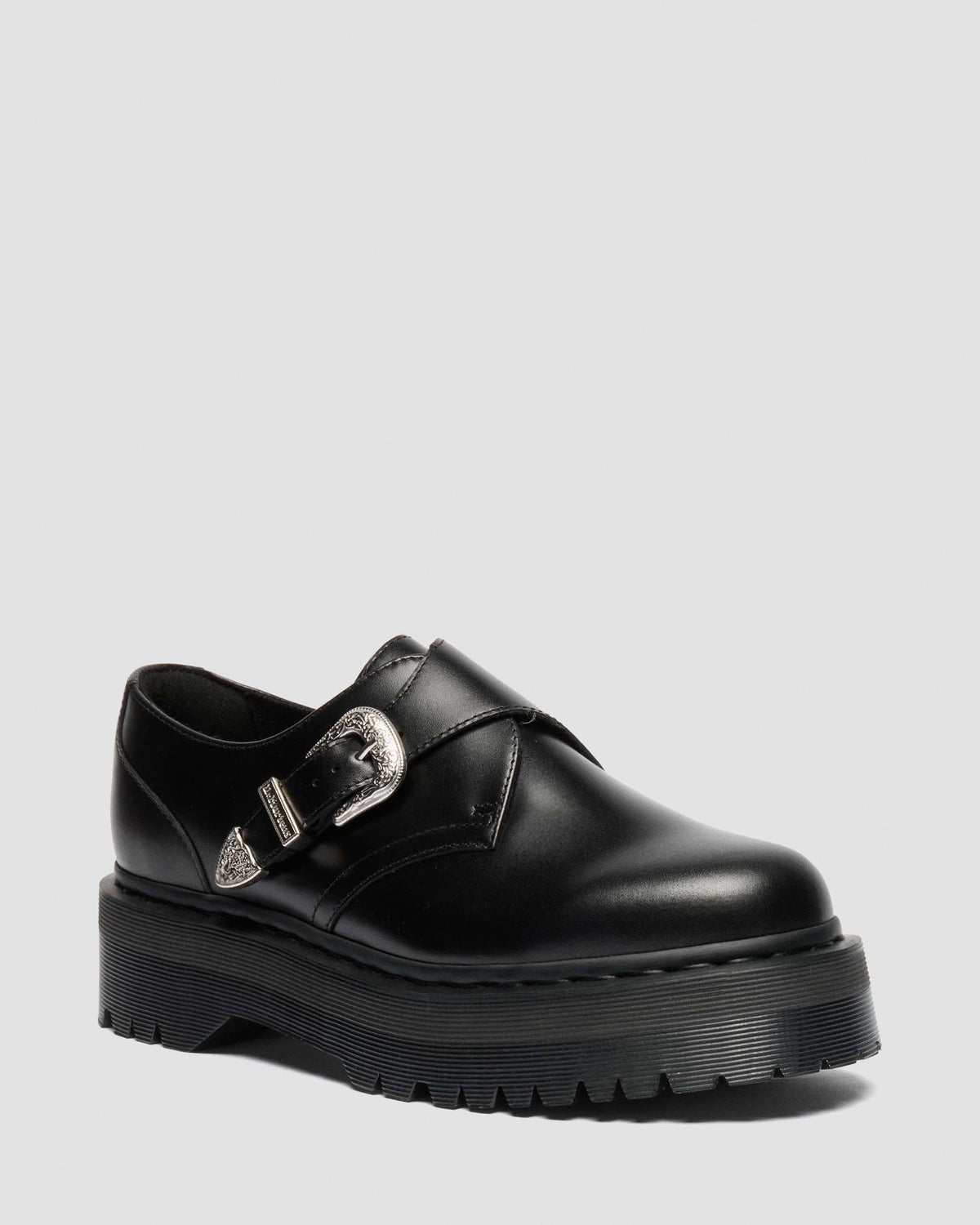Dr Martens Retro Monk Quad Tumble Leather Strap Shoes - Black