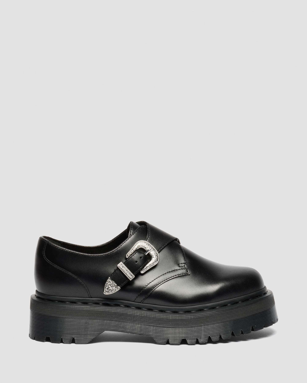 Dr Martens Retro Monk Quad Tumble Leather Strap Shoes - Black