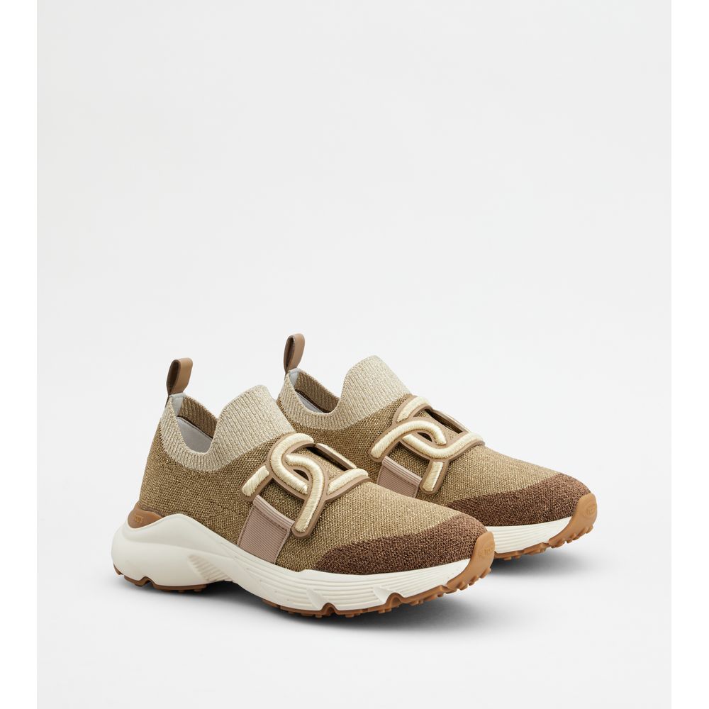 Tods Kate Slip-On Sneakers In Fabric Gold Brown Womens