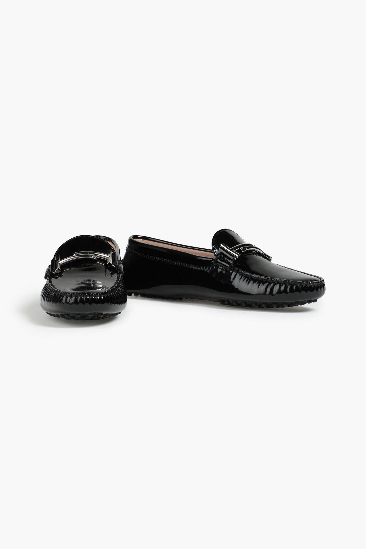 Tod's Double T Patent-Leather Loafers Black Women's