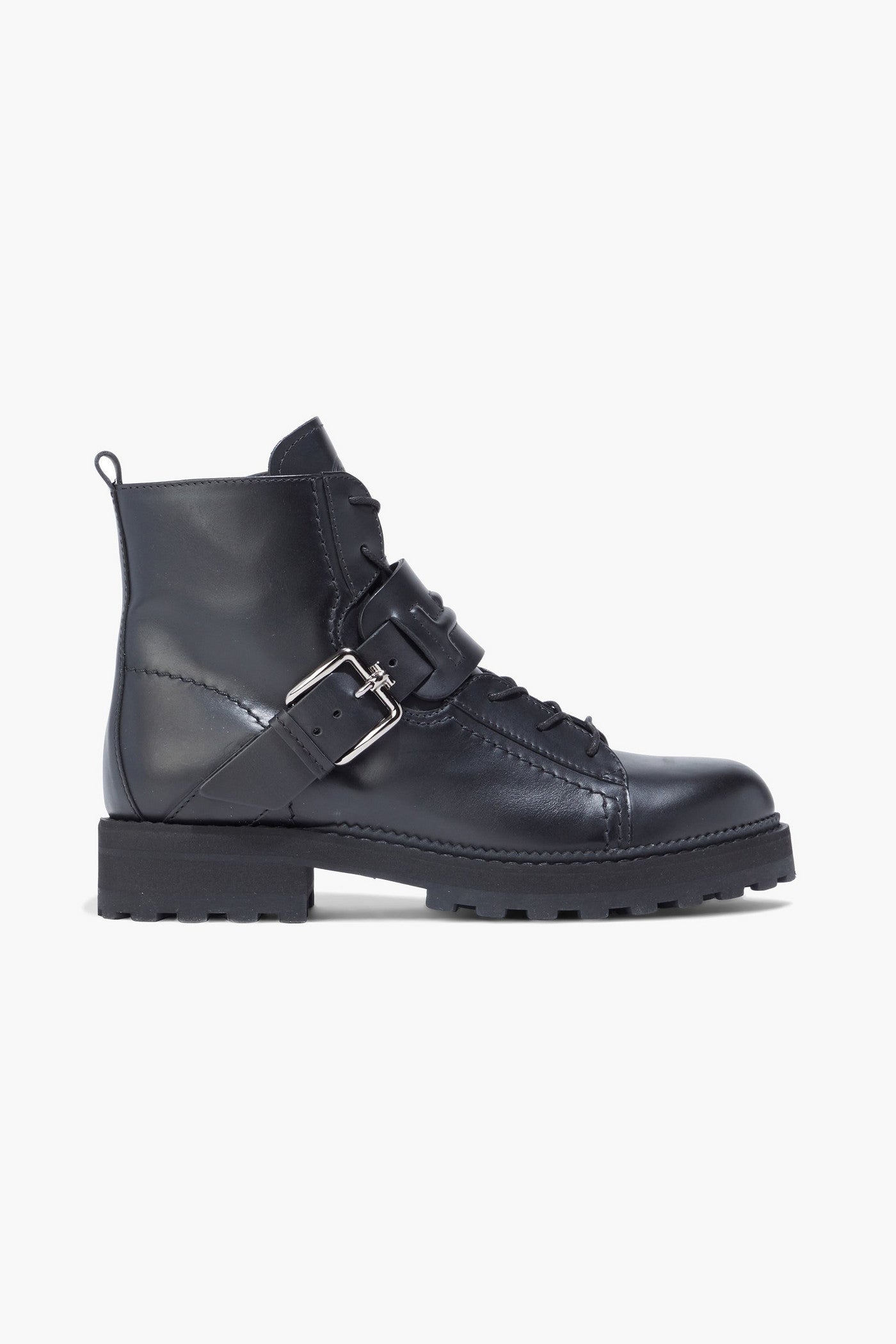 Tod's Buckled Leather Combat Boots Black Women's