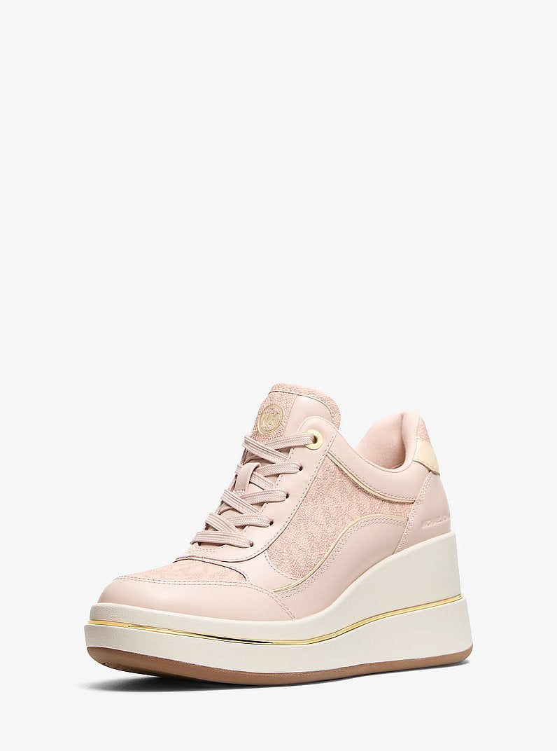Michael Kors Emmy Signature Logo and Leather Wedge Trainer SOFT PINK