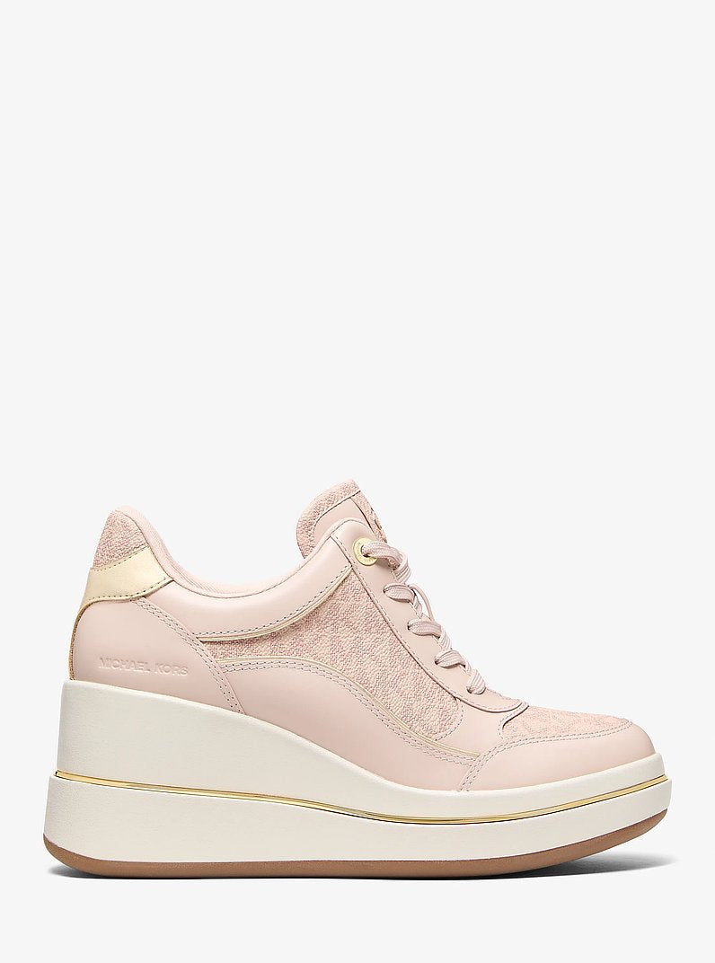 Michael Kors Emmy Signature Logo and Leather Wedge Trainer SOFT PINK
