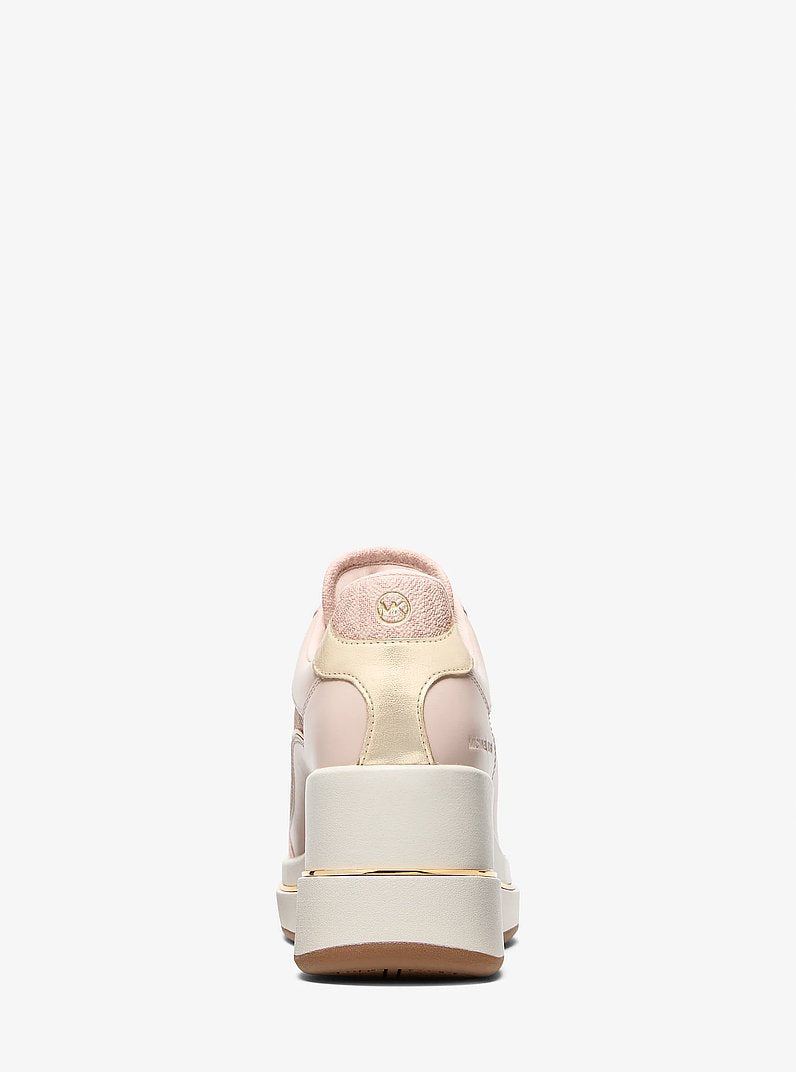 Michael Kors Emmy Signature Logo and Leather Wedge Trainer SOFT PINK